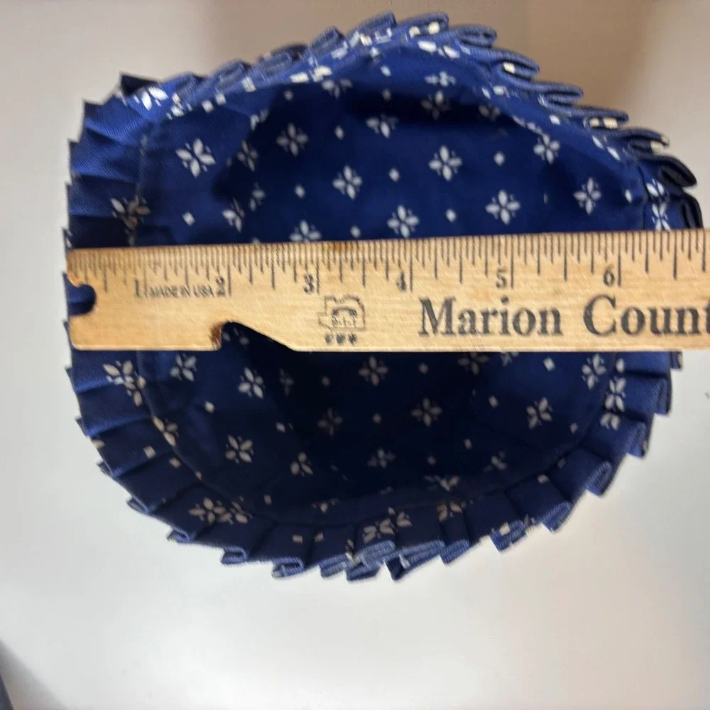 Longaberger Basket Liner Home Decor Blue White Floral Ruffle Round USA